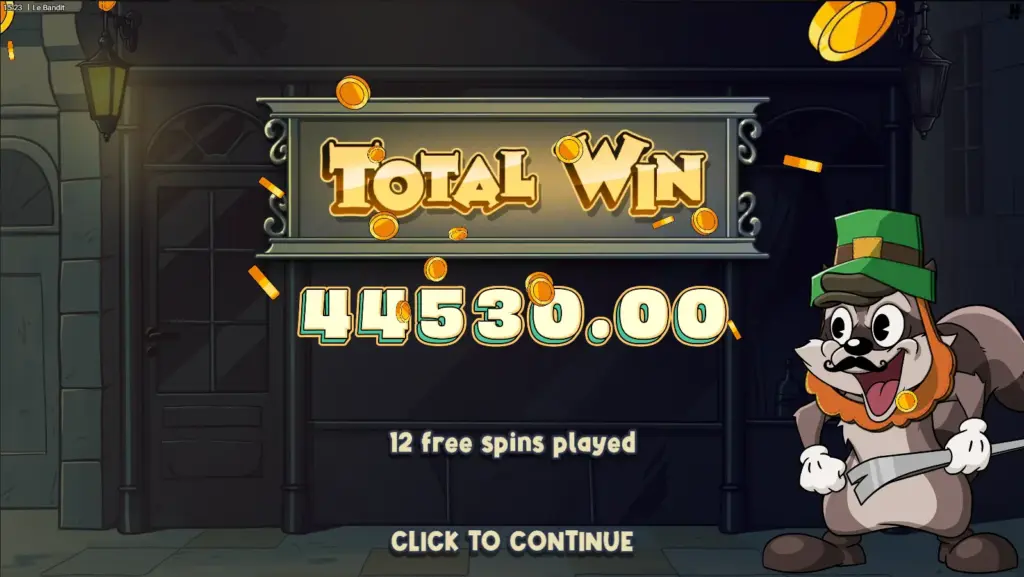 Le Bandit slot total win screen