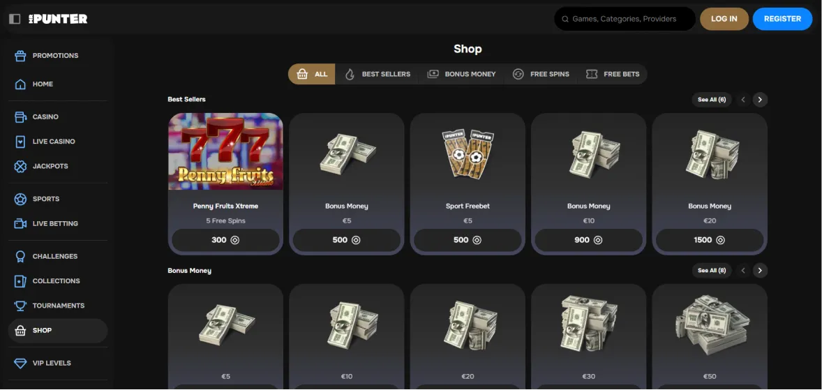 Mr Punter casino shop Australia – bonus money, free spins and rewards store