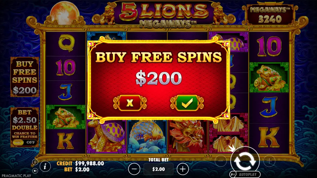 5 Lions Megaways buy free spins for 100x the bet