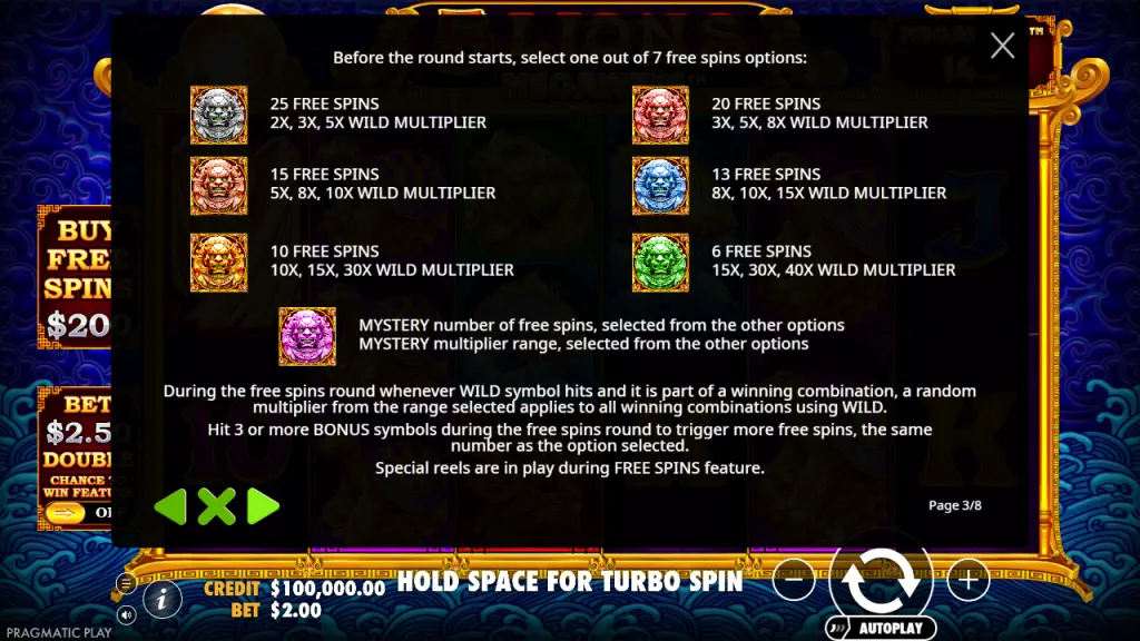 5 Lions Megaways seven free spins options with wild multiplier ranges