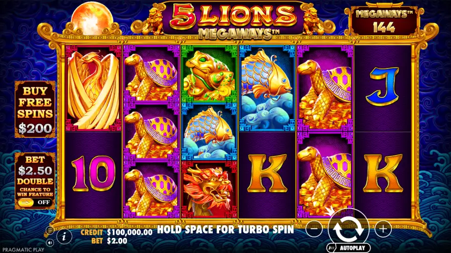 5 Lions Megaways base game reels with up to 117,649 ways