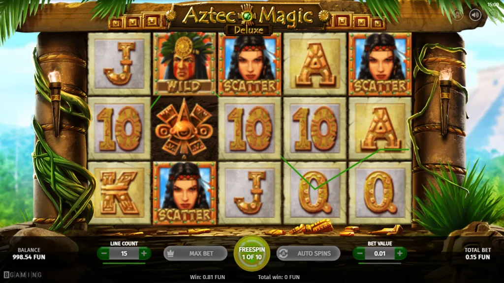 Three priestess scatters trigger Aztec Magic Deluxe free spins