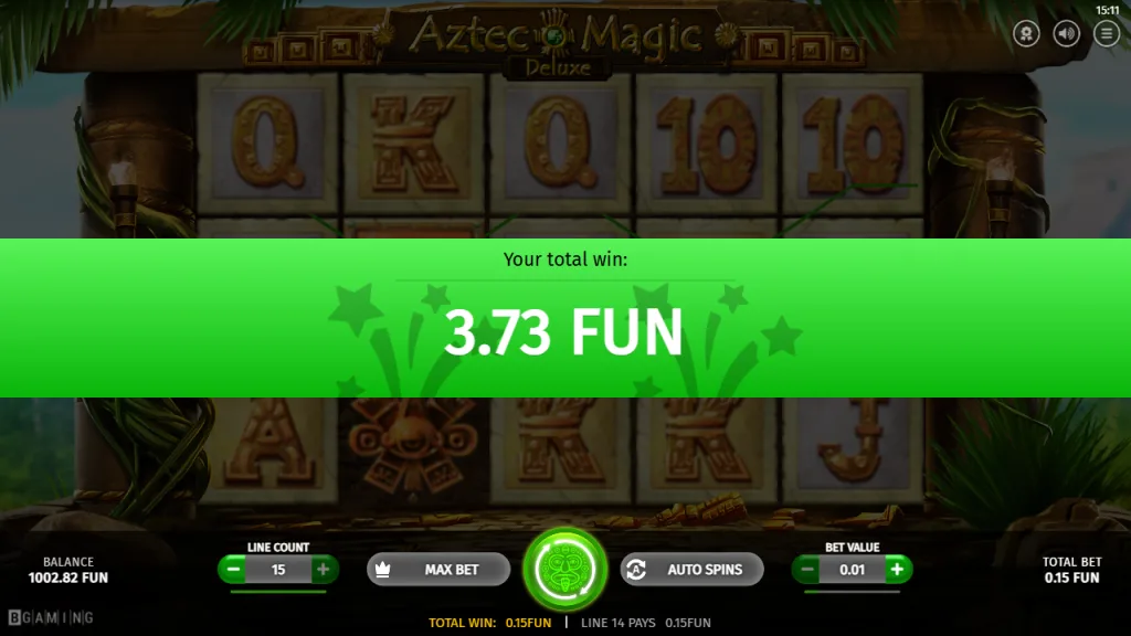 Aztec Magic Deluxe free spins total win screen