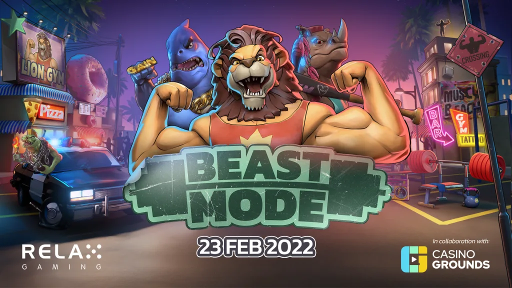 Beast Mode official launch artwork by Relax Gaming and CasinoGrounds with the 23 Feb 2022 release date
