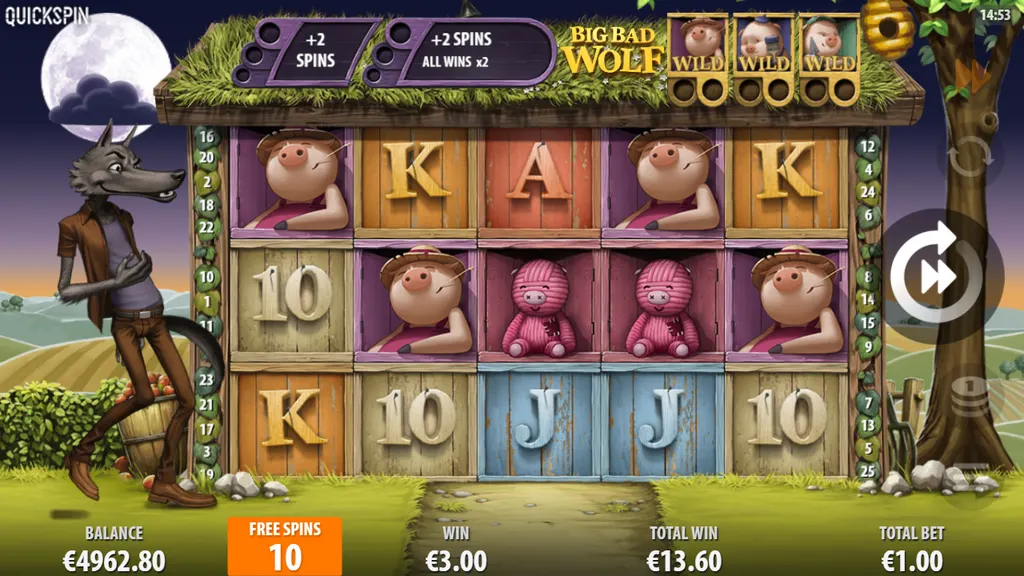 Big Bad Wolf free spins with moon tracker and x2 house reward