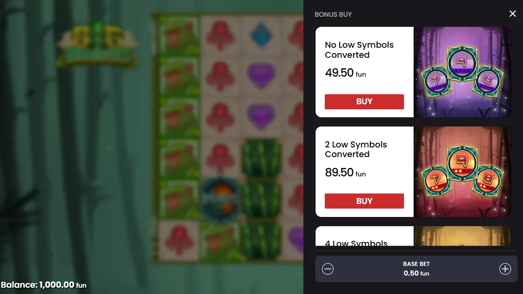 Big Bamboo bonus buy options screen
