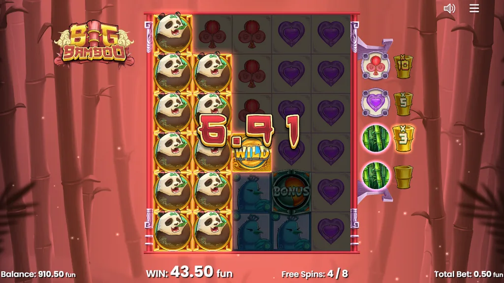 Big Bamboo free spins panda line win with converted symbols