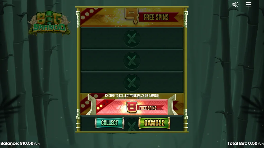 Big Bamboo free spins offer with collect or gamble choice