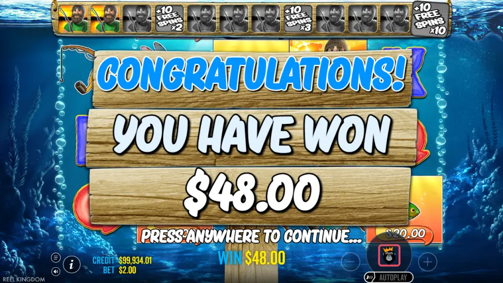 Big Bass Bonanza free spins total win screen