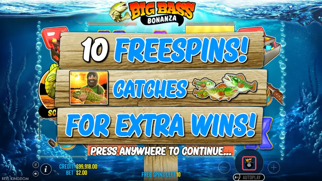 Big Bass Bonanza 10 free spins awarded screen