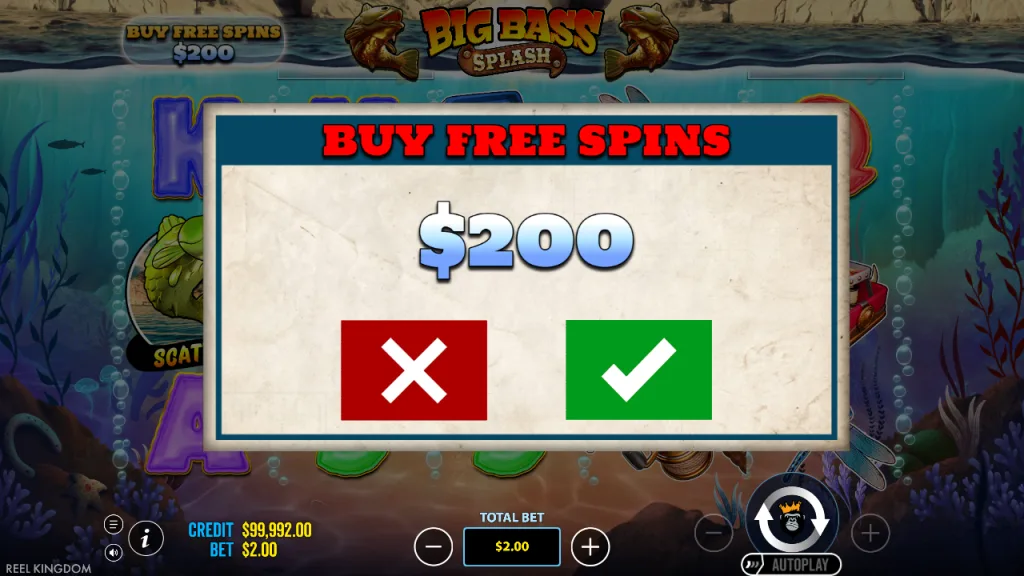 Big Bass Splash buy free spins for 100x the bet