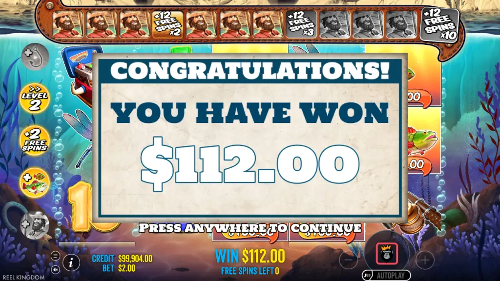 Big Bass Splash free spins total win screen
