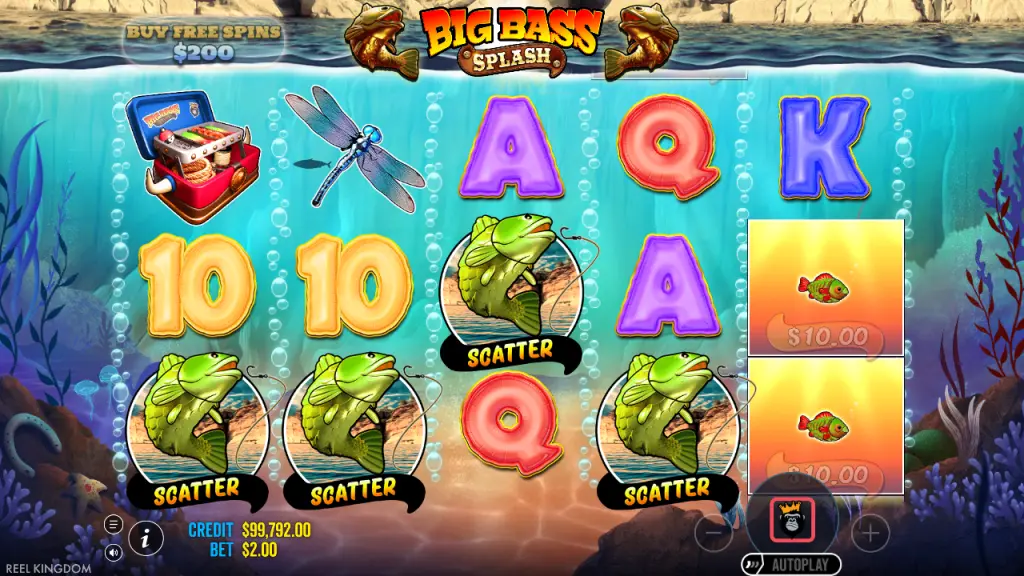 Big Bass Splash four scatter symbols triggering free spins