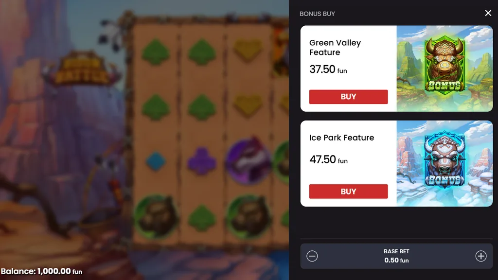 Bison Battle bonus buy with Green Valley and Ice Park options