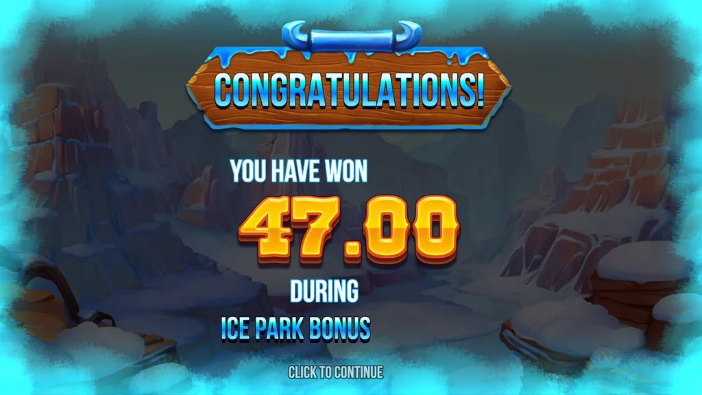 Bison Battle Ice Park bonus total win screen