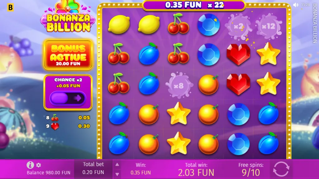 Bonanza Billion free spins win with x2, x8 and x12 multipliers adding to x22