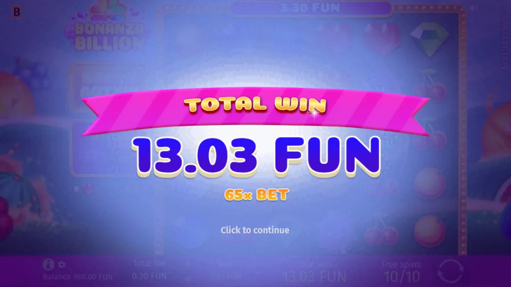 Bonanza Billion free spins total win of 65x the bet