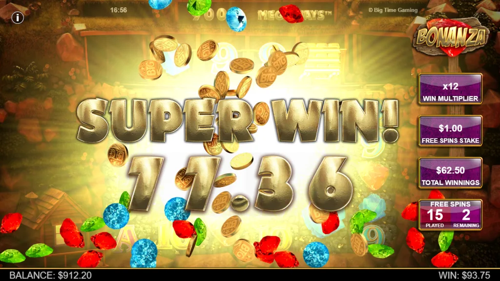 Bonanza Megaways Super Win during free spins
