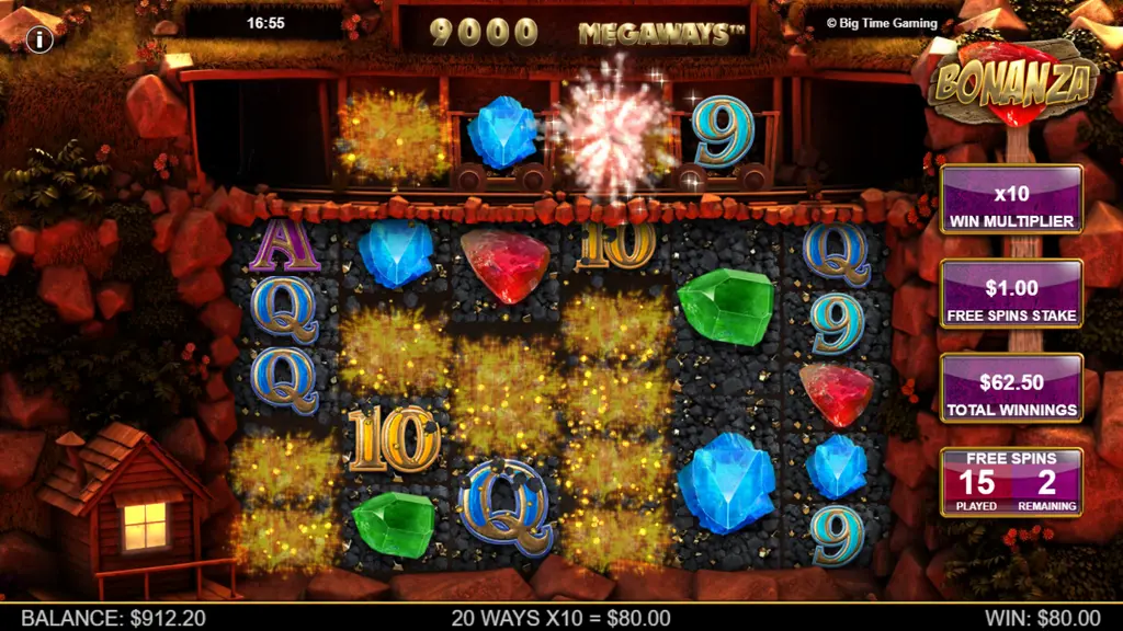 Bonanza Megaways free spins win with x10 win multiplier