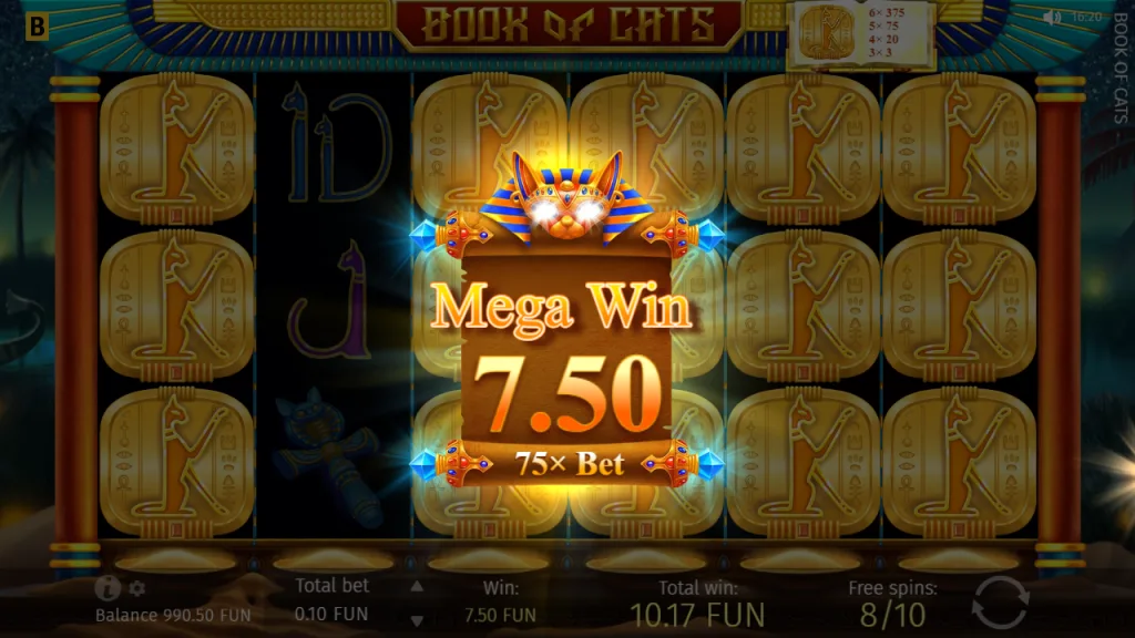 Book of Cats expanding K on five reels pays 75x the bet
