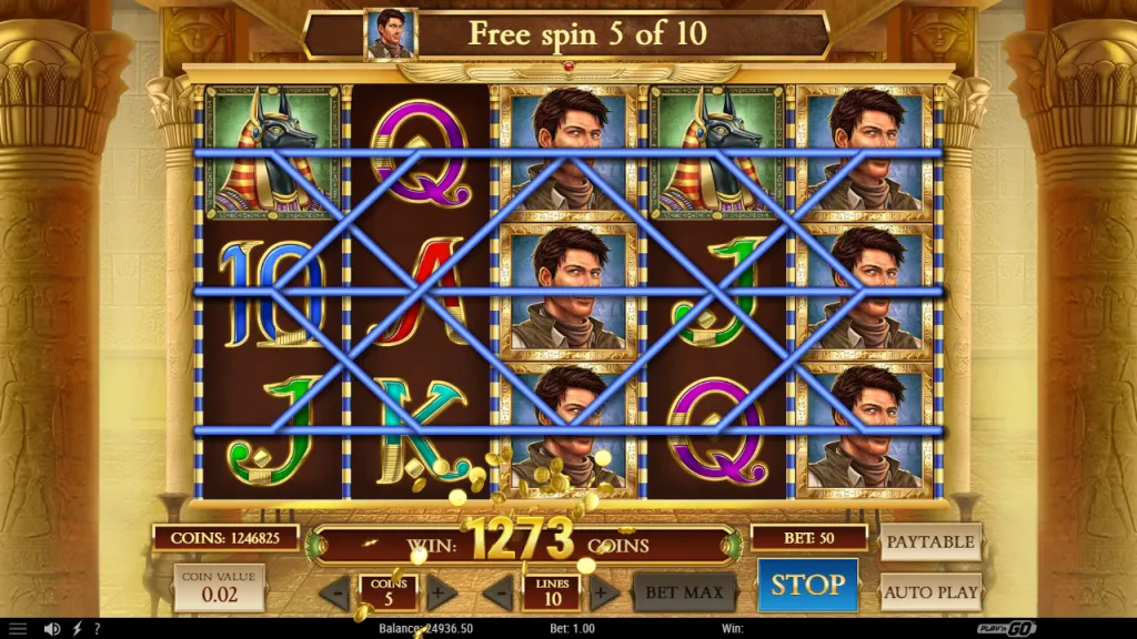 Book of Dead expanding Rich Wilde symbols paying on all lines in free spins
