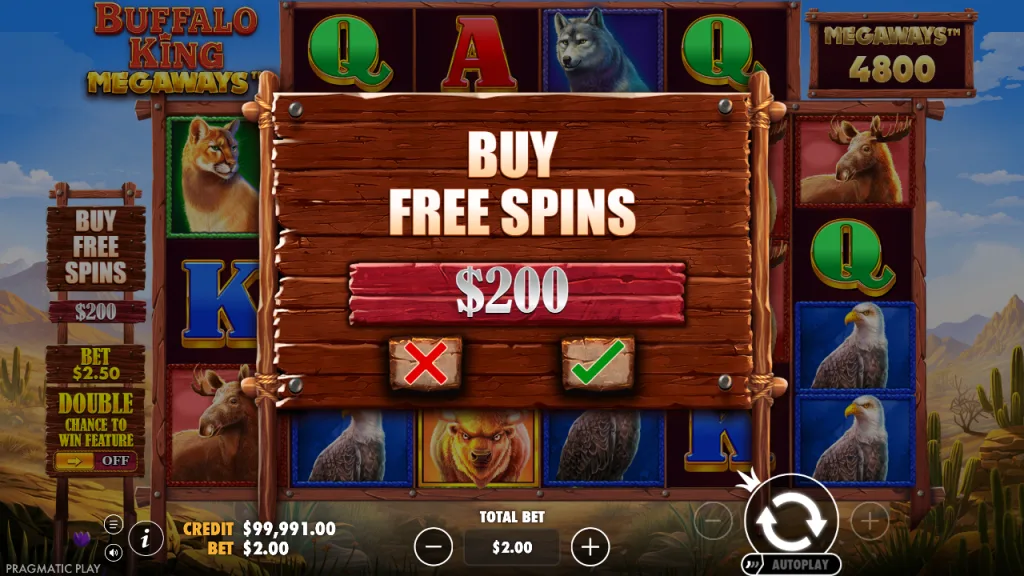 Buffalo King Megaways buy free spins for 100x the bet