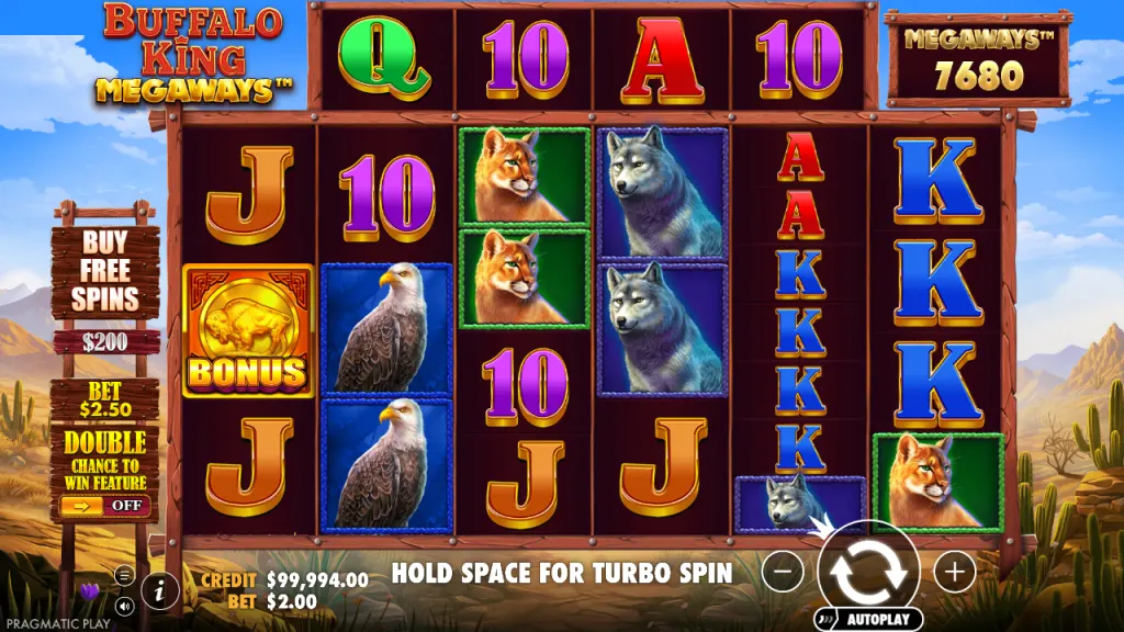 Buffalo King Megaways base game reels with up to 200,704 ways