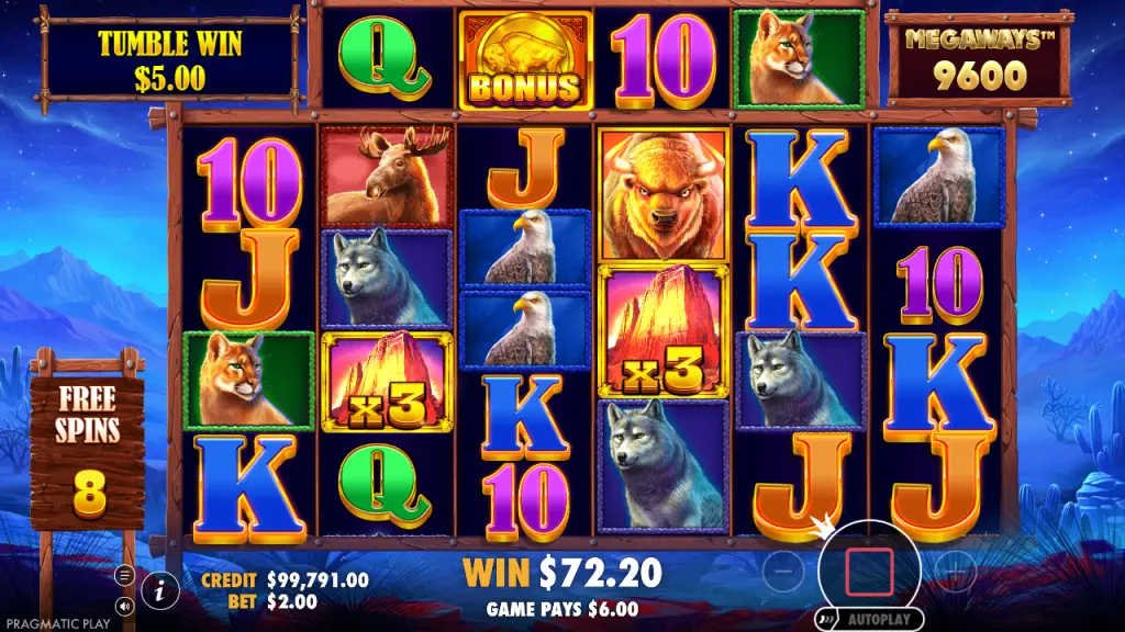 Buffalo King Megaways free spins with two 3x wild multipliers