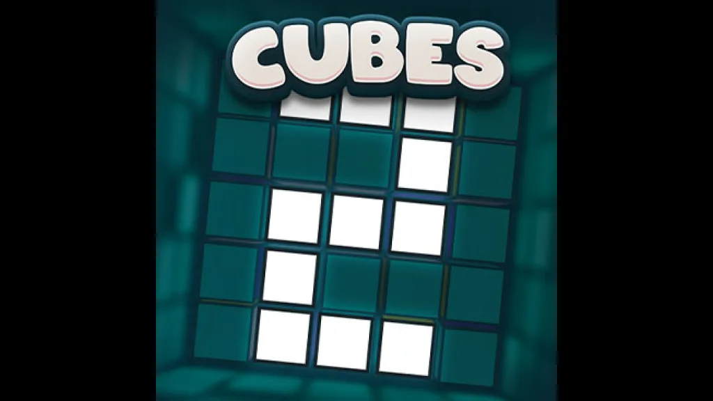Cubes 2 official promo tile by Hacksaw Gaming: the Cubes logo above a number 2 formed by white cubes on a grid