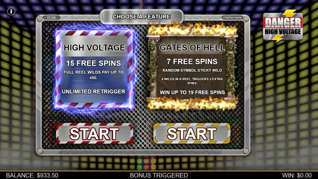 Danger High Voltage choice between High Voltage and Gates of Hell free spins