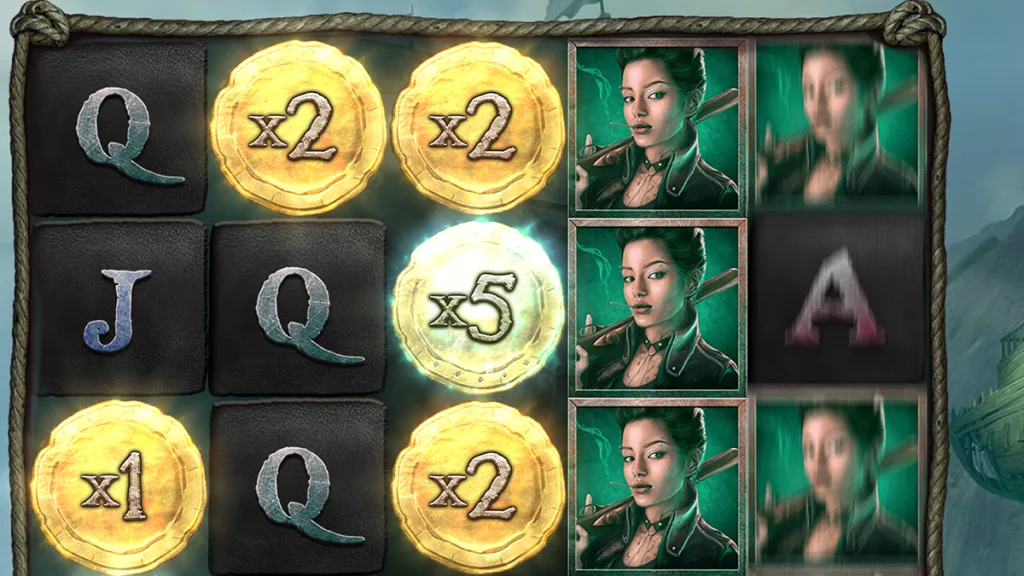 Close-up of a Dead Man's Trail official screenshot showing coin symbols with x1, x2 and x5 values