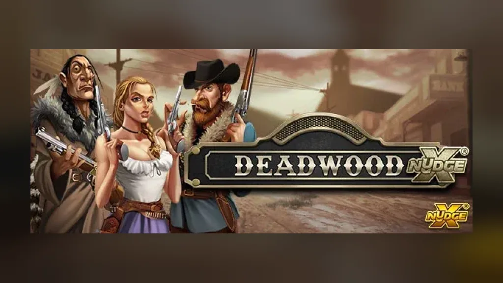 Deadwood xNudge official promo banner with the game characters and logo by Nolimit City
