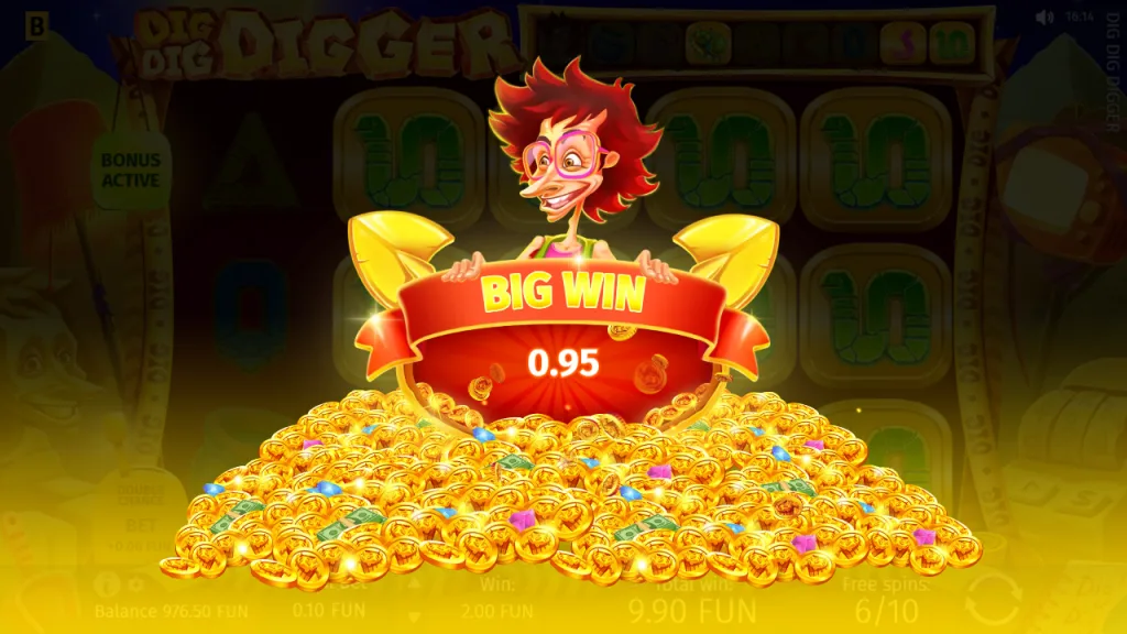Dig Dig Digger big win screen in free spins