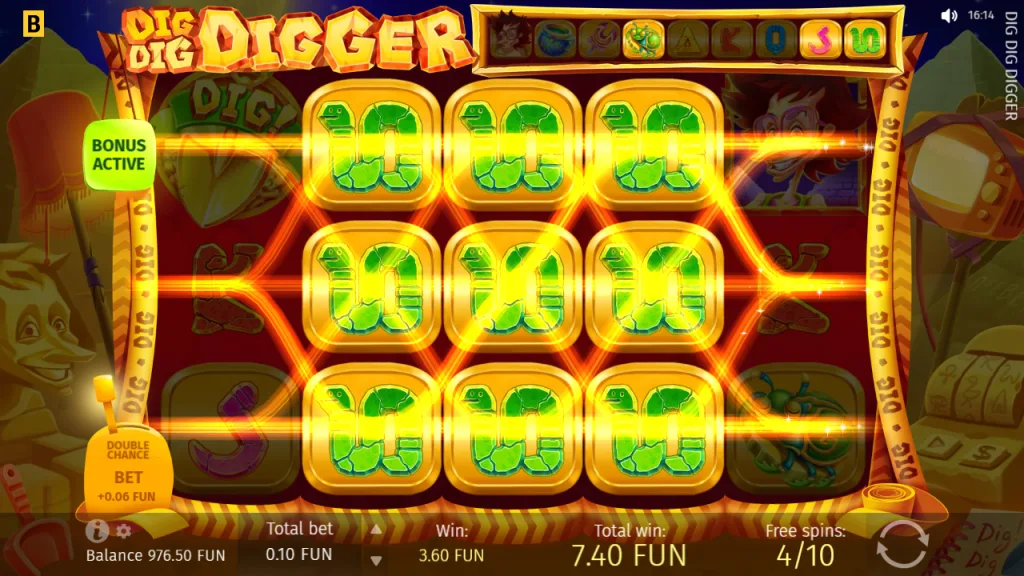 Dig Dig Digger expanding 10 symbols paying on all lines