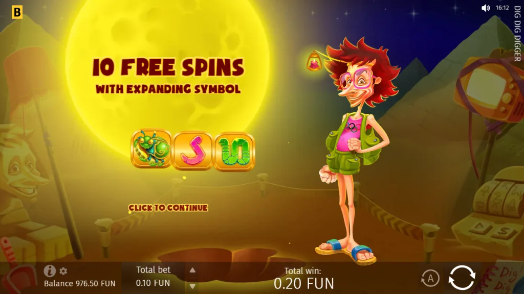 Dig Dig Digger 10 free spins with three expanding symbols