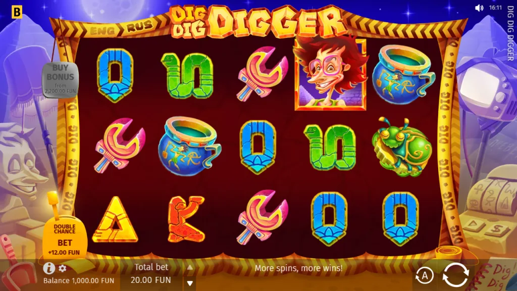 Dig Dig Digger 5x3 reels with Buy Bonus and Double Chance options