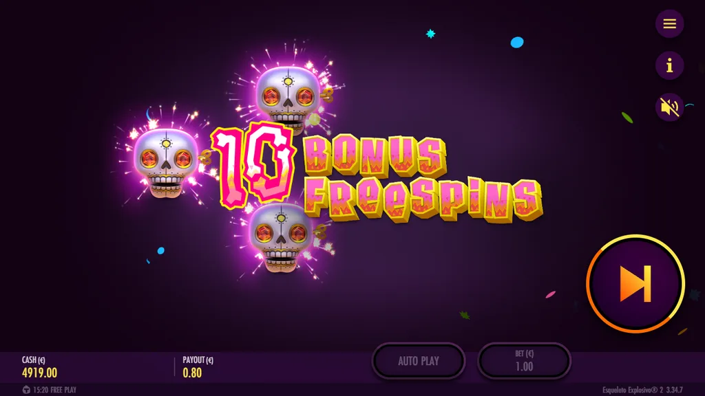 Esqueleto Explosivo 2 bonus game start with 10 free spins