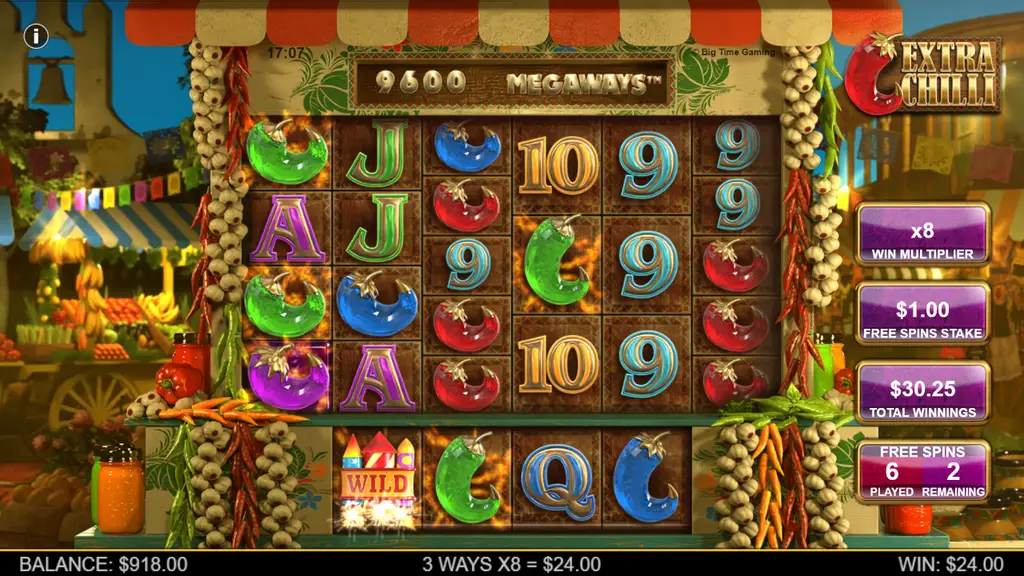 Extra Chilli free spins win with x8 win multiplier