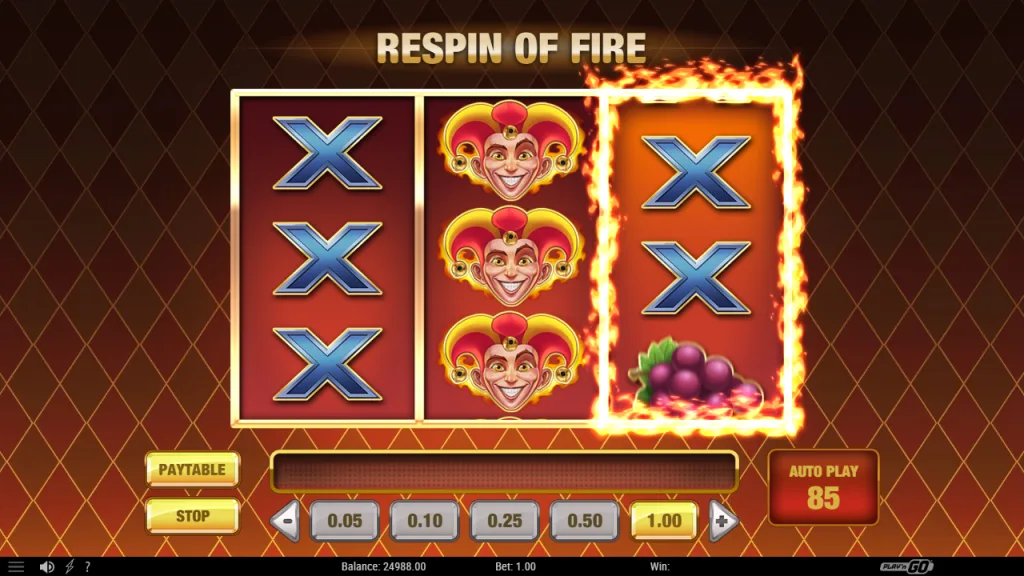 Fire Joker Respin of Fire with two stacked reels held