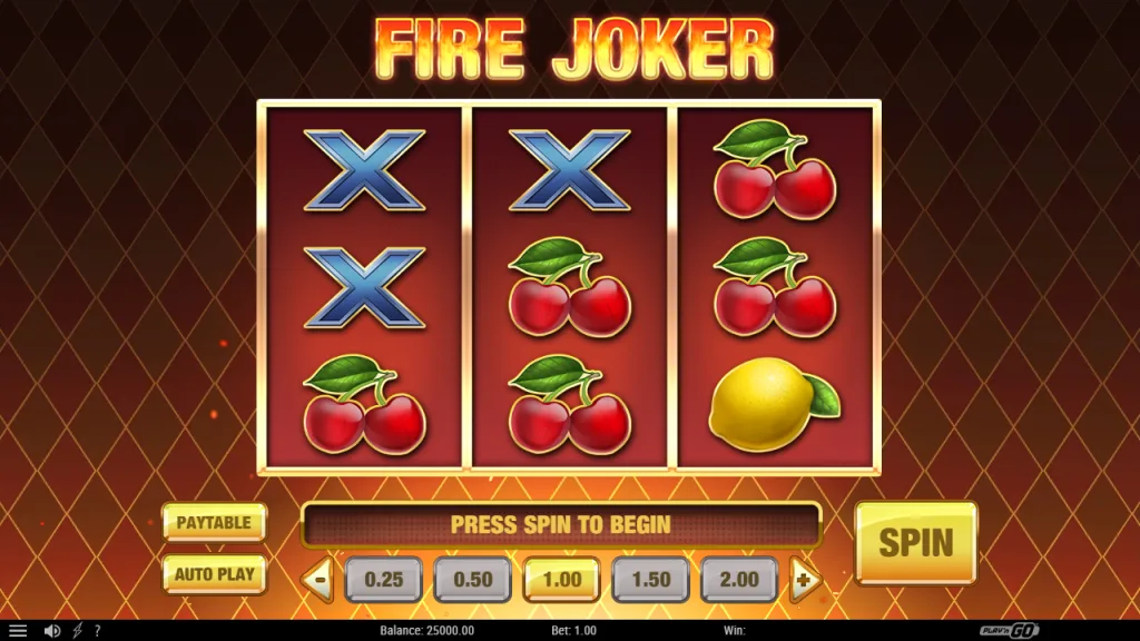 Fire Joker base game with 3 reels and 5 fixed paylines