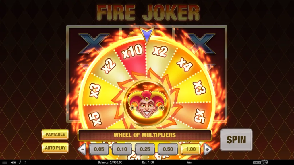 Fire Joker Wheel of Multipliers with values from x2 to x10