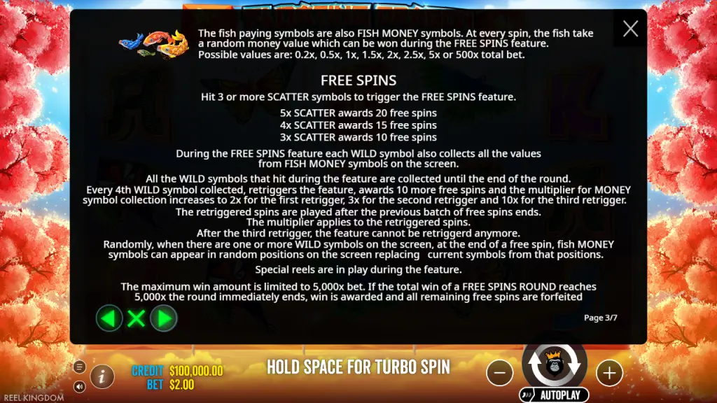 Floating Dragon fish money symbols and free spins rules
