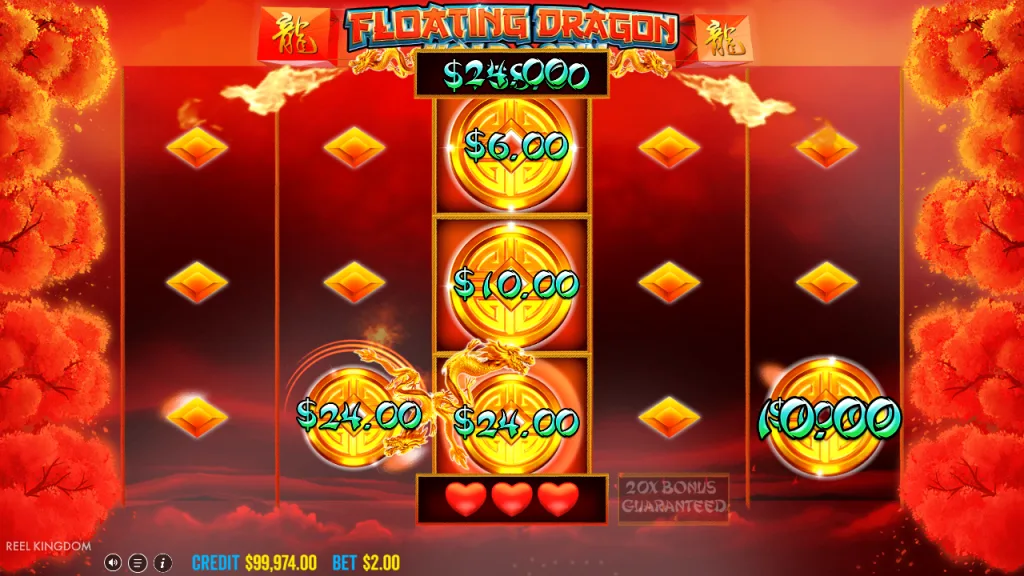 Floating Dragon Hold and Spin round collecting coin money values