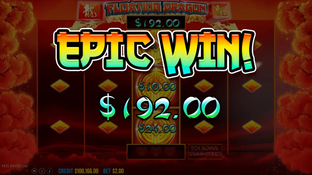 Floating Dragon Hold and Spin total win of 96x the bet