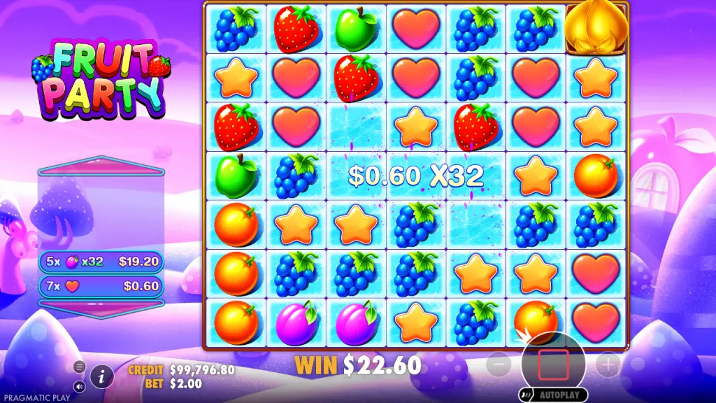 Fruit Party plum block win with a 32x multiplier