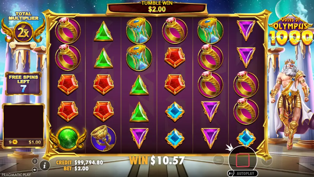 Gates of Olympus 1000 free spins tumble with a 2x total multiplier