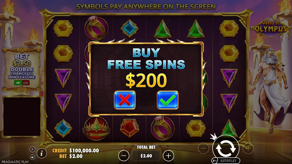 Gates of Olympus buy free spins for 100x the bet