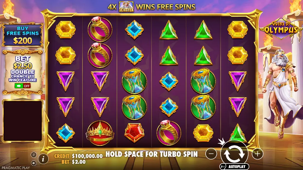 Gates of Olympus slot base game 6x5 grid by Pragmatic Play