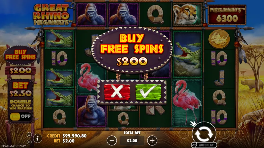 Great Rhino Megaways buy free spins for 100x the bet