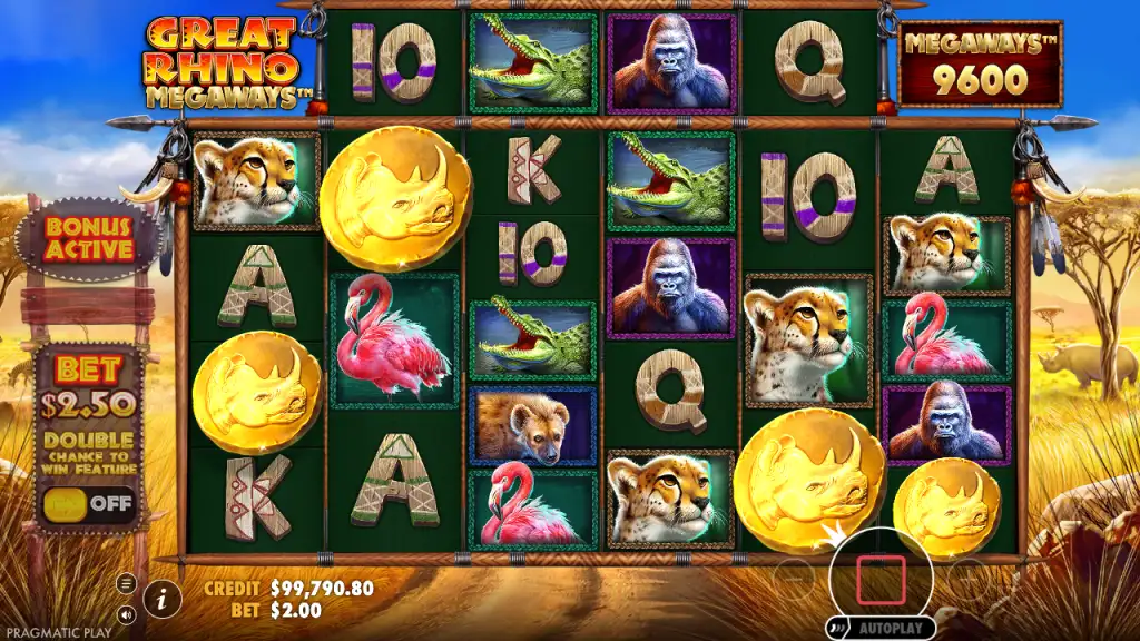 Great Rhino Megaways four gold coin scatters triggering free spins